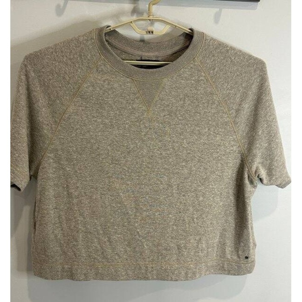 Prana Womens Gray Short Sleeve Sweatshirt Gray Heather Boxy Fit Hemp Lyocell XL